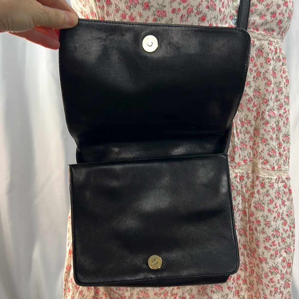 Ralph Lauren crossbody black leather gold hardware purse with fold snap closure